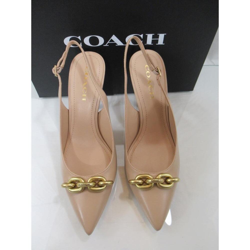 Coach Sadie Leather Slingback Chain Trimmed Sandals Pumps Beechwood Nude Size 9 - Picture 4 of 7